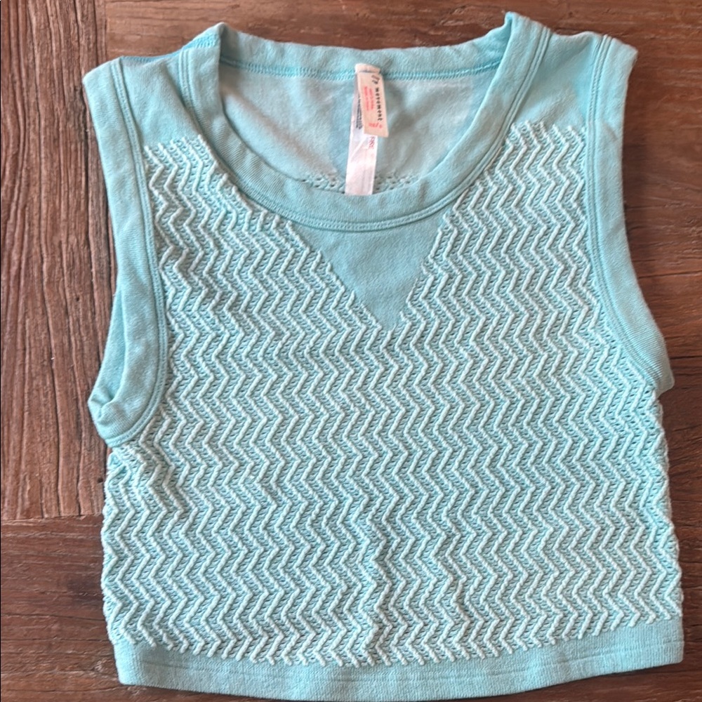 FP Movement by Free People Blue Graphic Crop Muscle Tee